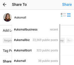 Instagram's hashtag suggestion tool